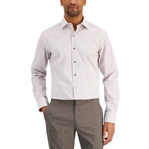 Alfani Dress Shirt Mens Size S 14-14.5 White Slim Fit Stretch Stripe 32/33 $60